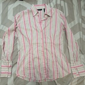 New York & Company Pink and Green Striped Shirt